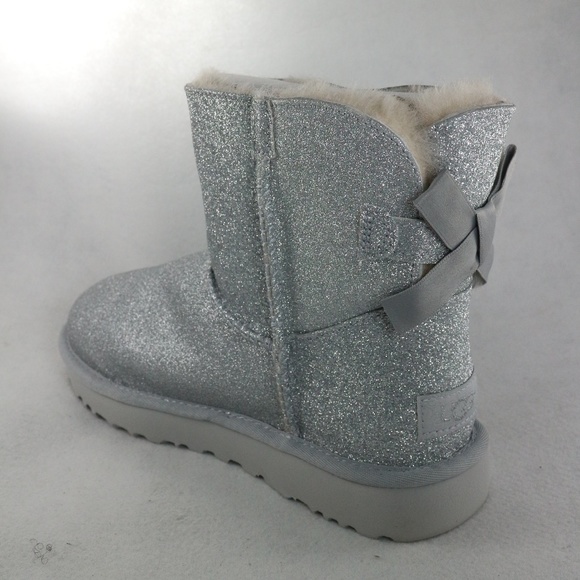 UGG Shoes - UGG Womens Mini Bailey Bow Silver Sparkle PAIR Boots NEW Sz 6